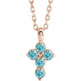 14K Gold Round Natural Blue Zircon Accented Cross Necklace or Pendant