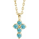 14K Gold Round Natural Blue Zircon Accented Cross Necklace or Pendant