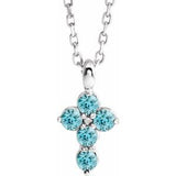 14K Gold Round Natural Blue Zircon Accented Cross Necklace or Pendant