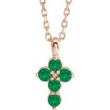 14K Gold Round Lab-Grown Emerald Accented Cross Necklace or Pendant