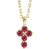 14K Gold Round Lab-Grown Ruby Accented Cross Necklace or Pendant