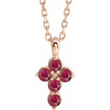 14K Gold Round Lab-Grown Ruby Accented Cross Necklace or Pendant