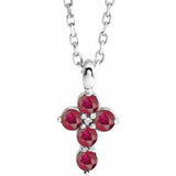 14K Gold Round Lab-Grown Ruby Accented Cross Necklace or Pendant