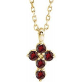 14K Gold Round Natural Mozambique Garnet Accented Cross Necklace or Pendant