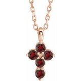 14K Gold Round Natural Mozambique Garnet Accented Cross Necklace or Pendant