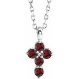 Platinum Round Natural Mozambique Garnet Accented Cross Necklace or Pendant