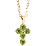 14K Gold Round Natural Peridot Accented Cross Necklace or Pendant