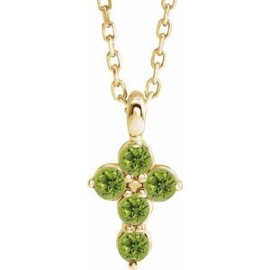 14K Gold Round Natural Peridot Accented Cross Necklace or Pendant