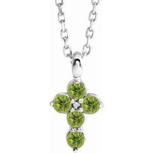 14K Gold Round Natural Peridot Accented Cross Necklace or Pendant