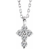 Platinum Round Natural White Sapphire Accented Cross Necklace or Pendant
