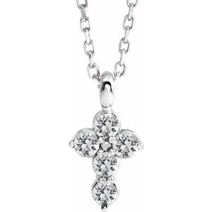 Platinum Round Natural White Sapphire Accented Cross Necklace or Pendant