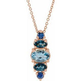14K Gold Oval Natural Blue Multi-Gemstone Bar Necklace or Pendant