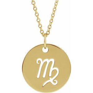 14K Gold Virgo Disc Necklace or Pendant