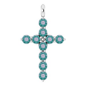 Platinum Round Lab-Grown Alexandrite Accented Cross Necklace or Pendant