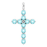 14K Gold Round Natural Blue Zircon Accented Cross Necklace or Pendant