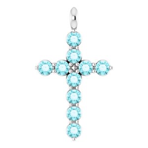 14K Gold Round Natural Blue Zircon Accented Cross Necklace or Pendant