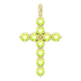 14K Gold Round Natural Peridot Accented Cross Necklace or Pendant