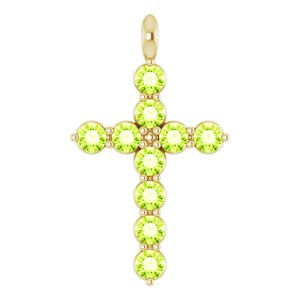 14K Gold Round Natural Peridot Accented Cross Necklace or Pendant
