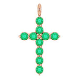 14K Gold Round Lab-Grown Emerald Accented Cross Necklace or Pendant
