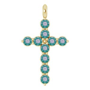 14K Gold Round Lab-Grown Alexandrite Accented Cross Necklace or Pendant