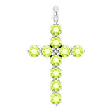 14K Gold Round Natural Peridot Accented Cross Necklace or Pendant