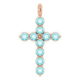 14K Gold Round Natural Blue Zircon Accented Cross Necklace or Pendant