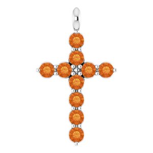 Platinum Round Natural Citrine Accented Cross Necklace or Pendant