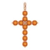 14K Gold Round Natural Citrine Accented Cross Necklace or Pendant