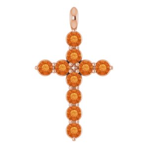 14K Gold Round Natural Citrine Accented Cross Necklace or Pendant