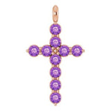 14K Gold Round Natural Amethyst Accented Cross Necklace or Pendant