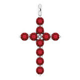 14K Gold Round Natural Mozambique Garnet Accented Cross Necklace or Pendant
