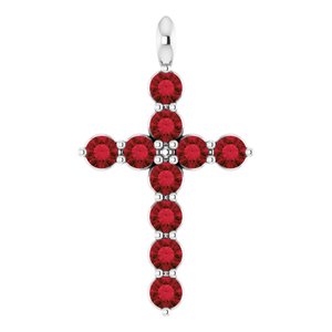 14K Gold Round Natural Mozambique Garnet Accented Cross Necklace or Pendant