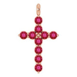 14K Gold Round Lab-Grown Ruby Accented Cross Necklace or Pendant