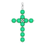 Platinum Round Lab-Grown Emerald Accented Cross Necklace or Pendant
