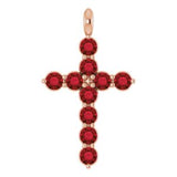 14K Gold Round Natural Mozambique Garnet Accented Cross Necklace or Pendant