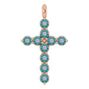 14K Gold Round Lab-Grown Alexandrite Accented Cross Necklace or Pendant