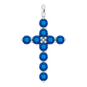 14K Gold Round Natural Blue Sapphire Accented Cross Necklace or Pendant