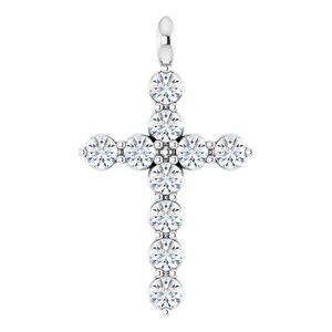 Platinum Round Natural White Sapphire Accented Cross Necklace or Pendant