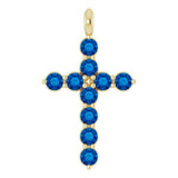 14K Gold Round Natural Blue Sapphire Accented Cross Necklace or Pendant