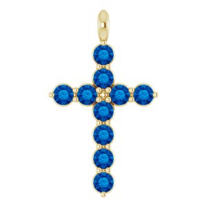 14K Gold Round Natural Blue Sapphire Accented Cross Necklace or Pendant