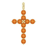 14K Gold Round Natural Citrine Accented Cross Necklace or Pendant