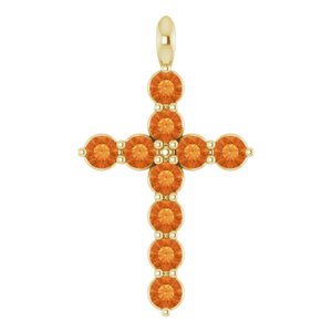 14K Gold Round Natural Citrine Accented Cross Necklace or Pendant
