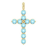 14K Gold Round Natural Aquamarine Accented Cross Necklace or Pendant