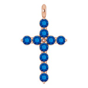 14K Gold Round Natural Blue Sapphire Accented Cross Necklace or Pendant
