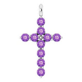 14K Gold Round Natural Amethyst Accented Cross Necklace or Pendant