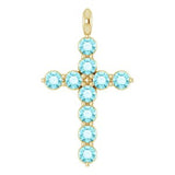 14K Gold Round Natural Blue Zircon Accented Cross Necklace or Pendant