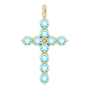 14K Gold Round Natural Blue Zircon Accented Cross Necklace or Pendant