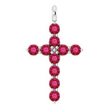 14K Gold Round Lab-Grown Ruby Accented Cross Necklace or Pendant