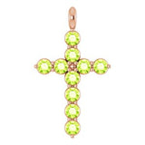 14K Gold Round Natural Peridot Accented Cross Necklace or Pendant