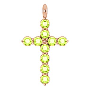 14K Gold Round Natural Peridot Accented Cross Necklace or Pendant